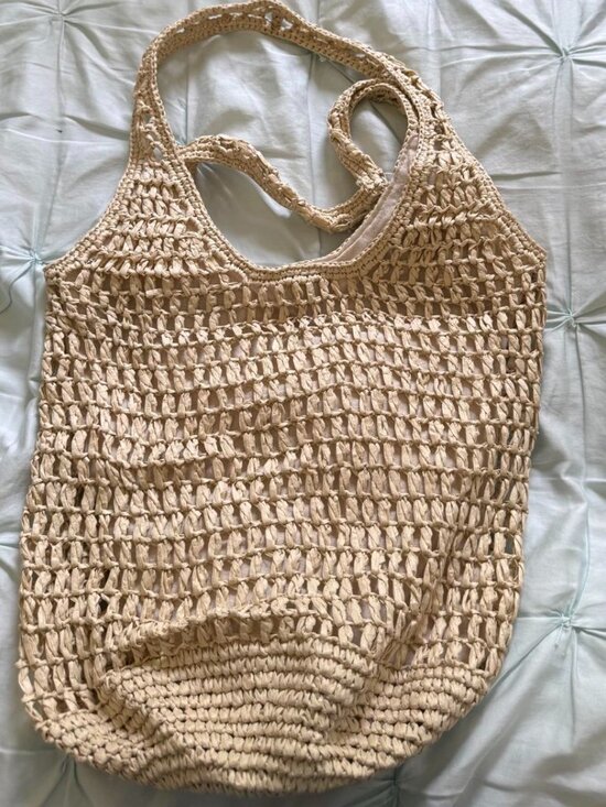 The Unbranded Brand Handbags - Natural Cream Open Weave Crochet Tote Bag - Summer Raffia Straw Look Hobo Bag